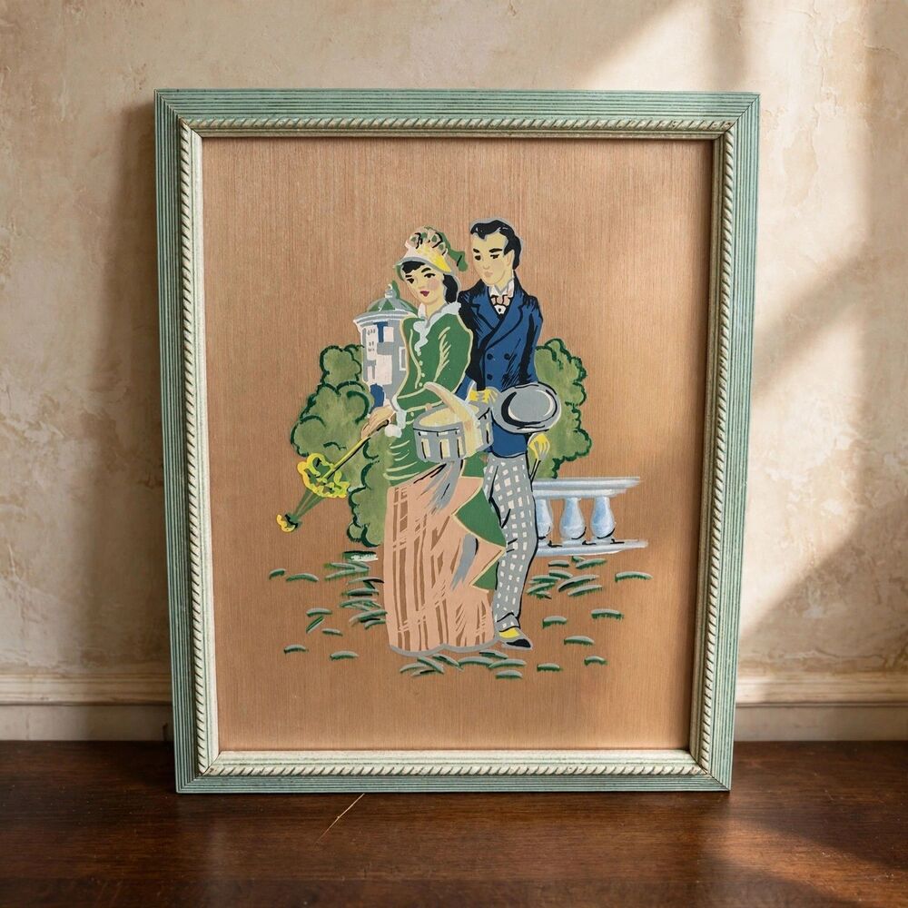 VTG Lambert #531 Courting Couple Silhouette Foil Picture Framed Victorian